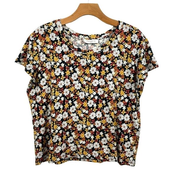 * Sandro Orange Pattern Print Floral Crew Neck Crop Top Size M - Picture 4 of 8